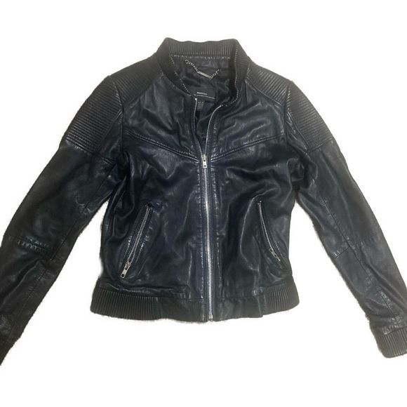 Mango Jackets & Blazers - Mango Genuine Leather Collection Womens Size XS Black Moto Jacket